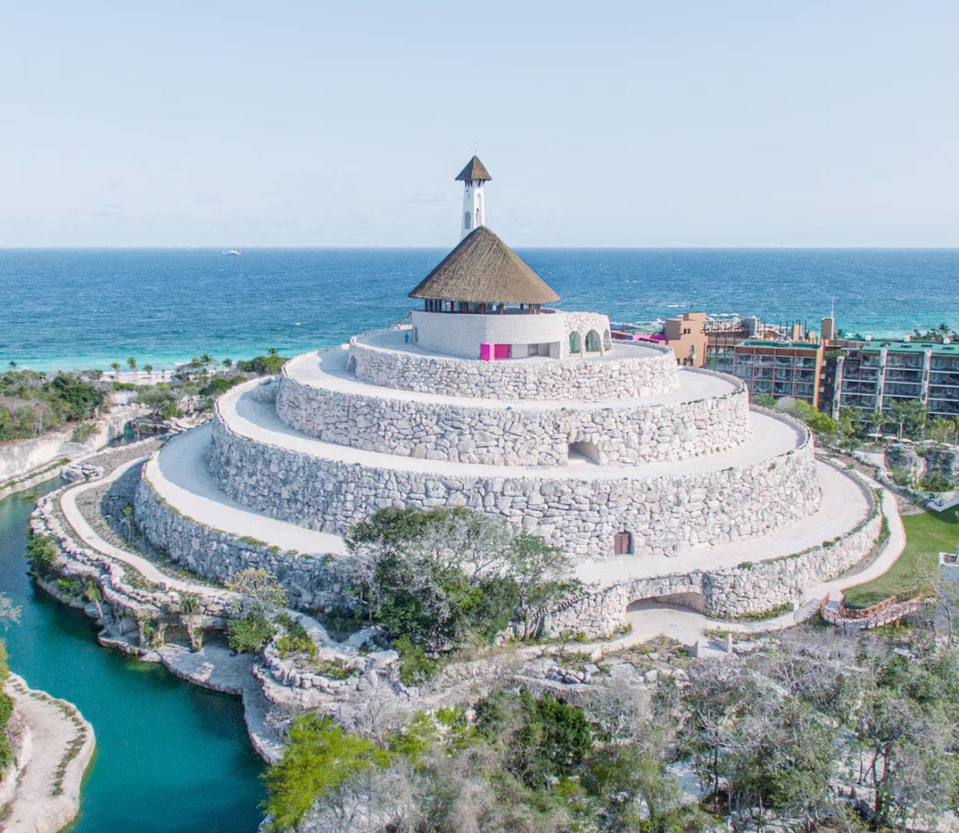 Aerial view of the spiral terraces on the Xpiral pyramid